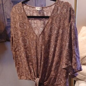 Chic Brown Patterned Women's Blouse